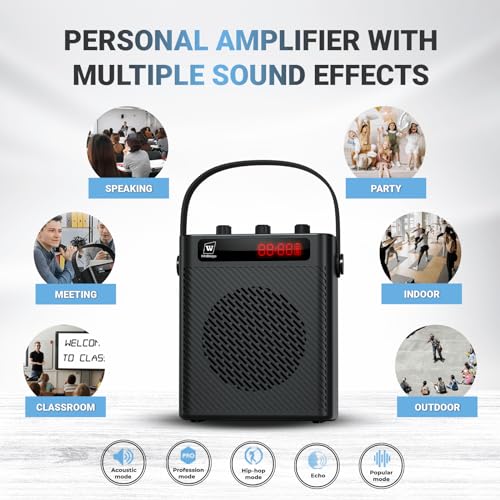 Voice Amplifier Wireless Microphone/Handheld Mic with 4 Sound Effects S95 | Rechargeable Portable Microphone and Speaker Set Wireless karaoke System, Personal Sound Amplifier for Teachers Speaking