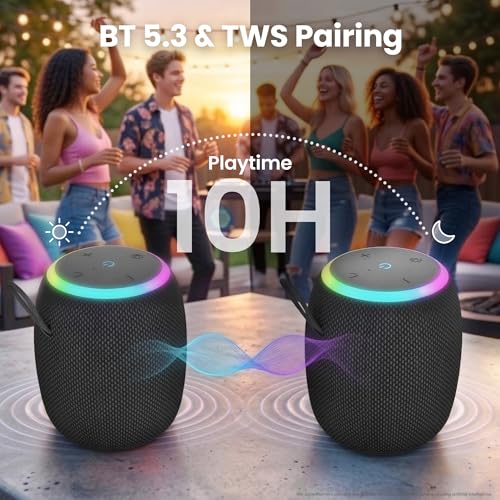GEARit 15W Bluetooth Speaker, IPX6 Waterproof, RGB Lights, Beach & Travel | 10-Hour Battery, USB-C Charging, Bluetooth 5.3, TWS Stereo — Beach, Shower, Travel & Office, Hands-Free Calls - size: Portable - 16W