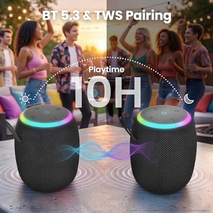 GEARit 15W Bluetooth Speaker, IPX6 Waterproof, RGB Lights, Beach & Travel | 10-Hour Battery, USB-C Charging, Bluetooth 5.3, TWS Stereo — Beach, Shower, Travel & Office, Hands-Free Calls - size: Portable - 16W
