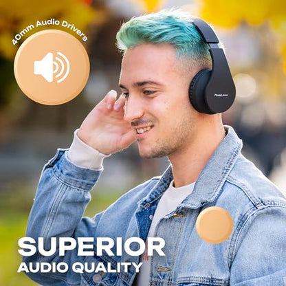 PowerLocus Wireless Bluetooth Over-Ear Stereo Foldable Headphones, Wired Headsets Rechargeable with Built-in Microphone for iPhone, Samsung, LG, iPad (Black) - color: Black