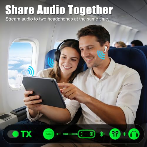 Premium Bluetooth 6.0 Transmitter Receiver – 2-in-1 Adapter | For TV, plane, gym, car & home. Dual Link for 2 headphones. Low latency, stable. Works with all AirPods & wireless headphones - color: White