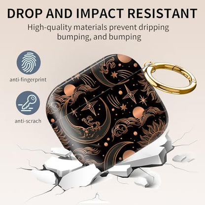 Cute Case Cover Compatible with AirPods 4th Generation 2024, Shockproof for Women & Girls with Cute Golden Round Buckle – Protective, Anti-Drop Design(Cute Moon Sun) - color: Cute Moon Sun
