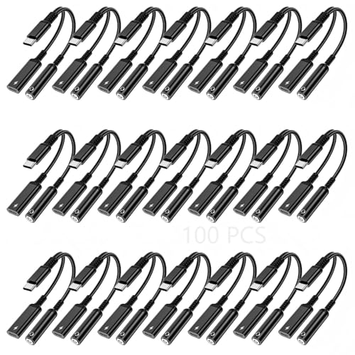Marsno 100 Pack USB C to 3.5mm Headphone and Charger Adapter, 2-in-1 USB Type C to Aux Audio Jack Splitter, PD 60W Fast Charging Dongle for iPhone 17/16/15, Galaxy S25/S24/S23, iPad Pro, Pixel - color: Black, size: 100 Pack