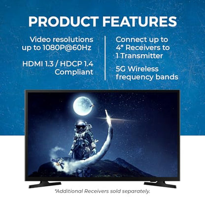 OREI 1080p HDMI Sender and Receiver Wireless 165ft, IR Support, Low Latency | Wireless HDMI Extender – 5GHz, HDMI Loop Out, SSID Pairing, Channel Switching, IR Passback, 24/7 Operation - size: 1080p, style: TX & RX Kit