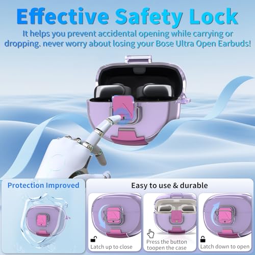 for Bose Ultra Open Earbuds Case with Secure Lock & Phone Stand, Soft TPU Shockproof Protective Clear Case for Bose Open Ear Earbuds Accessories with Cleaning Pen & Keychain (Clear Purple) - color: Clear Light Purple
