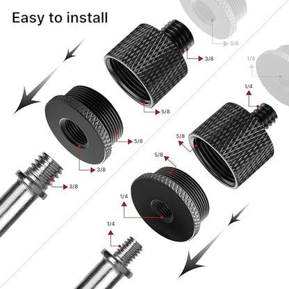 Mic Stand Adapter Set - 8 Piece Metal Mic Stand Adapter Kit - 3/8 to 5/8 & 1/4 to 5/8 Female to Male Thread Adapter - Boom Arm Adapter (2) - color: Black