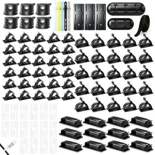 Gaming Desk Cable Management Kit 114PCS — 360° Spring Clips, Heavy-Duty Power Strip Holder, Reusable Cable Ties & Labels | Battlestation Organizer for Gamers & Streamers