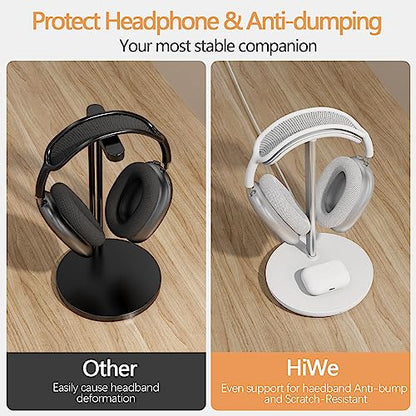 Hiwe Headphone Stand with Wireless Charger, Gaming Headset Holder for Desk | 2 in 1 Charging Station for iPhone, Samsung, AirPods and Desk All Headphones, Aluminum Support Rod, Heavy Base Stand, White - color: White
