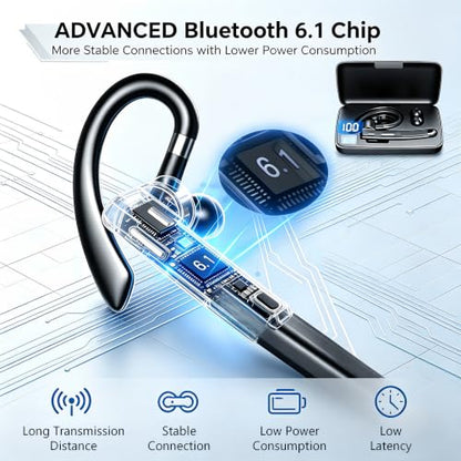Hsility Bluetoth Headset with Mic for Office 270 Degree Rotatble Wireless Earbuds for Truck Driver - color: Black