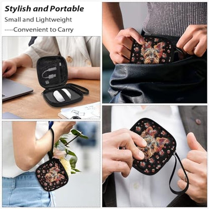Dog and Flower Headphone Bag Travel Headphones Carrying Case, Protective Shell Travel Bag for Cable, Charger Storage for Earphone, Earbud, Earpieces - color: Dog And Flower