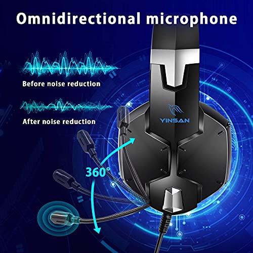 Gaming Headset for PS4 Xbox One PC PS5,Over Ear Wired Gaming Headphones with Microphone Noise Cancelling,Flip-to-Mute,Bass Surround Sound,Lightweight,Soft Memory Earmuffs,Black Blue