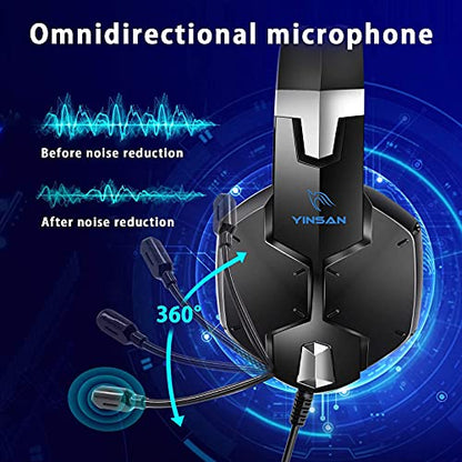 Gaming Headset for PS4 Xbox One PC PS5,Over Ear Wired Gaming Headphones with Microphone Noise Cancelling,Flip-to-Mute,Bass Surround Sound,Lightweight,Soft Memory Earmuffs,Black Blue