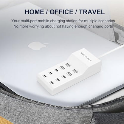 USB Charging Station for Multiple Devices USB Wall Charger Power Hub Strip Smart Plug Charging Dock Desktop Charge Block 6 USB C 4 USB A Ports Compatible with iPhone 15/iPad/iPod/Galaxy S Smart Phones