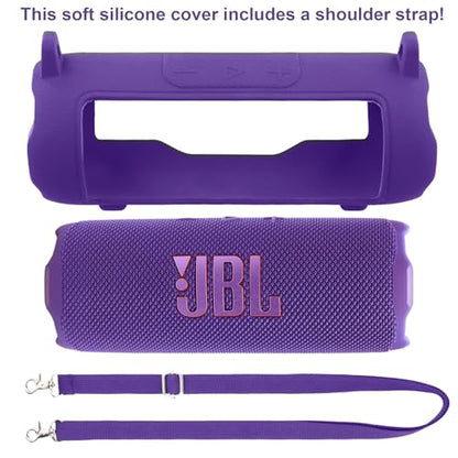 co2CREA Silicone Case for JBL Flip 7 Portable Waterproof Speaker, Purple | Portable Travel Soft Cover with Detachable Shoulder Strap, Protective Skin Case, Hands-Free Carrying, Lightweight - color: Purple Case