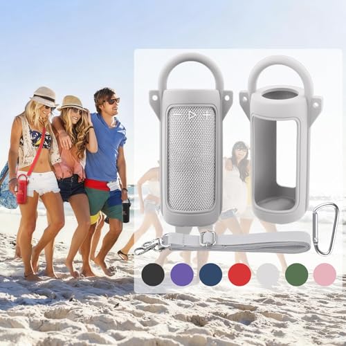 for JBL Grip Portable Waterproof Speaker Silicone Case, White | Portable Travel Soft Cover with Adjustable Shoulder Strap and Carabiner, Protective Skin Case, Anti-Slip Feet - color: White Case
