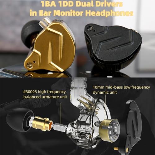 KZ ZSN PRO X in Ear Monitor Headphones Gaming Earbuds, High Fidelity Wired Earbuds, Hybrid Dual Driver IEMS Earphones with 1BA 1DD Detachable Tangle-Free Cable for Computer Tablet (Gold, with Mic) - color: Gold, style: with mic