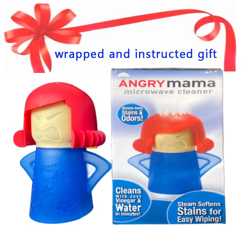 Angry Mama Microwave Cleaner, Reusable Steam Cleaning Tool with Water & Vinegar, Eco-friendly Kitchen Stain Remover Gift - color: Blue