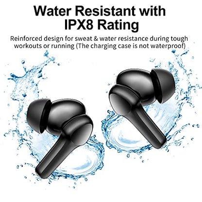 Wireless Earbuds,Bluetooth 5.3 Ear buds Immersive Sound Hi-Fi Stereo IPX8 Waterproof Headsets Premium Deep Bass Headphones with 4 Mics Call Noise Cancelling Earphones for iOS,Android,Workout - Black - color: All Black