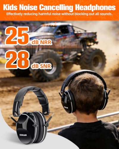 ZOHAN 032 Kids Noise Canceling Headphones - 25dB NRR Kids Ear Protection Earmuffs for School, Monster Jam, Fireworks, Travel, Air Show, Concert, Autism - Black - color: Black
