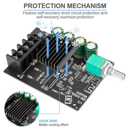 Mini Amplifier Board Bluetooth Amplifier 2.0 2X100W 5V-24V Audio Power Amplifier Module for Store Home Theater Speakers (ZK-1002L)