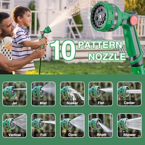 1/2" x 50FT Retractable Garden Hose Reel，With 10 Patterns Spray Nozzle，Portable Heavy Duty Garden Hose Holder for Garden Watering，Car & Patio Washing，Pet Cleaning（Green）