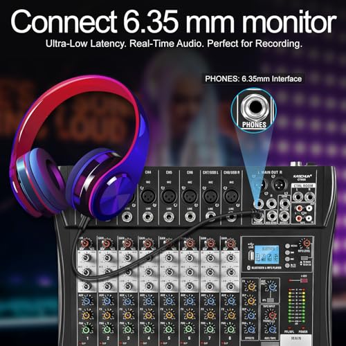8-Channel Audio Mixer, Recording Sound Board with Bluetooth