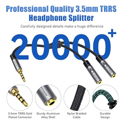 Dual 3.5mm Headphone Splitter with Microphone, 1/8 inch 3.5mm 4-Pole TRRS Male to Dual TRRS Female Audio Mic Y Splitter Cable (1Feet) for Gaming Headsets, Online Chat, Sharing Audio on PC,Laptop,Phone - color: 3.5mm TRRS 1 Male to 2 Female Splitter, size: