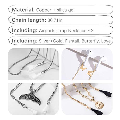 2 Pack Wireless Earphone Holder Chain Strap Ear Hook Anti-Lost Wire Cable Connector Sports Neckband Compatible - color: Butterfly