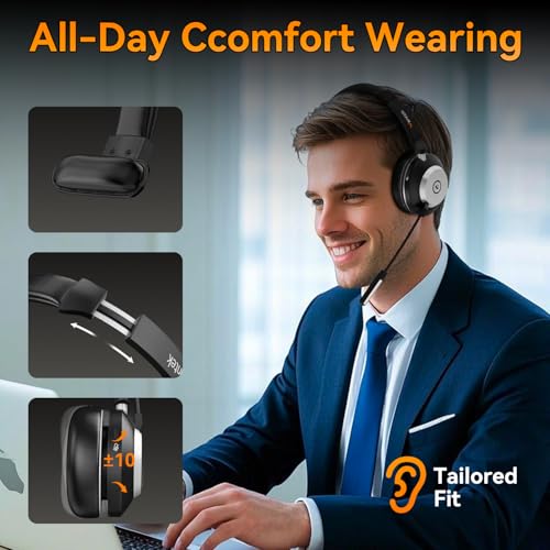 Wantek Bluetooth Headset with USB Dongle for Computer, Single-Ear Wireless Headset with Noise Cancelling Microphone for Office & Truckers, Bluetooth V5.3 with Mute Button for Work