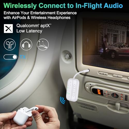 Bluetooth Transmitter Receiver, 2-in-1 V5.3 Wireless Adapter for Airplane, TV, PC, Gym, Switch. Supports up to 2 AirPods/Headphones. Audio Receiver for Car/Home Stereo,with AptX Low Latency & HD - color: White