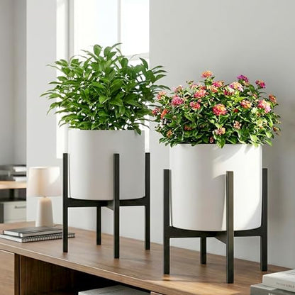 FaithLand Mid Century Plant Stand Indoor Outdoor (EXCLUDING 8" Plant Pot), Metal Planter Stand, Potted Plant Holder, Black, Hold Up to 8 Inch Planter - Upgraded Design - size: 8 inch