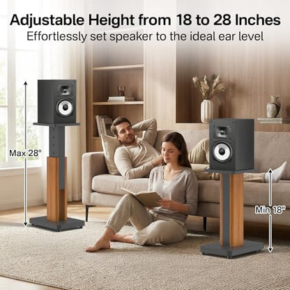 Wood Speaker Stands Pair for Polk ES15/ES20/XT15/XT20/T15/R100/R200 Surround Speaker Stands - Height Adjustable Extend 18" to 28", Floor Speaker Stand for Polk Bookshelf Speaker Stands Up to 50Lbs