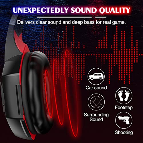 VersionTECH. G2000 Gaming Headset, Bass Surround Gaming Headphones with Noise Cancelling Mic, LED Lights, Soft Memory Earmuffs for PS5/ PS4/ Xbox One Controller/Laptop/PC/Mac/Nintendo NES Games-Red - color: Red