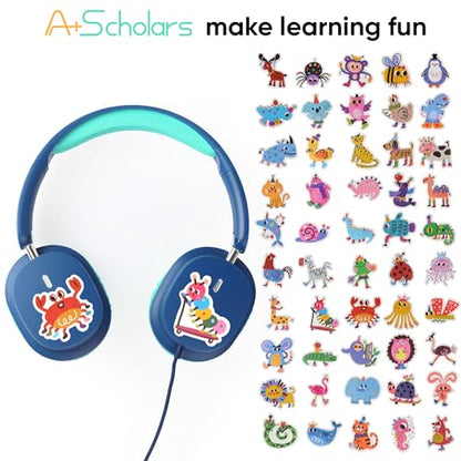 Kids Wired Headphones for School, 2-Pack with Sharing Splitter | Stereo sound, Comfortable over-ear fit, Foldable design, Tangle-free 3.5 mm cable, Ideal for tablets, laptops and computers - color: Blue+Pink
