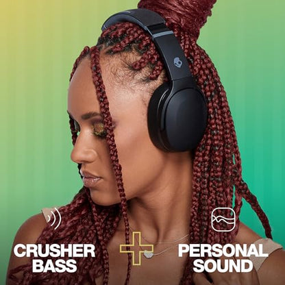 Skullcandy Crusher Evo Wireless Bluetooth Headphones with Extra USB-C Charging Cable, Multi-Sensory Bass, Noise Isolating Over-Ear Fit, 40 Hours Battery, Microphone for iPhone Android - True Black - color: True Black