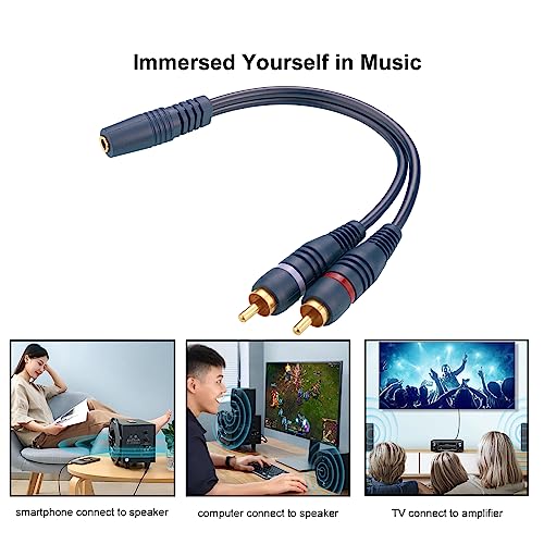 2Pcs 3.5mm to RCA Stereo Audio Y Cable RCA to AUX Adapter for TV Speaker | 3.5mm female to 2 RCA male adapter, gold-plated for clear stereo sound, 9-inch short cable for TV, smartphones, Headphones