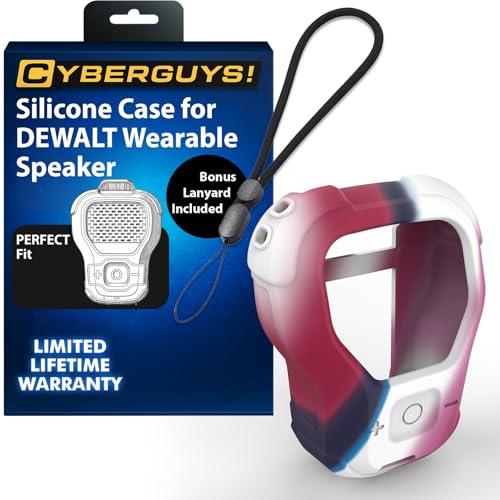 CYBERGUYS 2-Pack Silicone Case for DEWALT Speaker, Red/White/Blue & Black | Shockproof Non-Slip Protective Sleeve with Lanyards, Lightweight Easy-to-Install Design for DEWALT Wearable Bluetooth Speaker