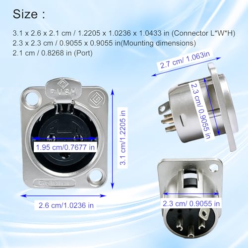 RIVIERA XLR Panel Mount Chassis 3pin Male & Female Nickel Plated Metal Housing and Silver Chrome-Plated Contacts (5 Female Silver) - color: Silver, size: Female