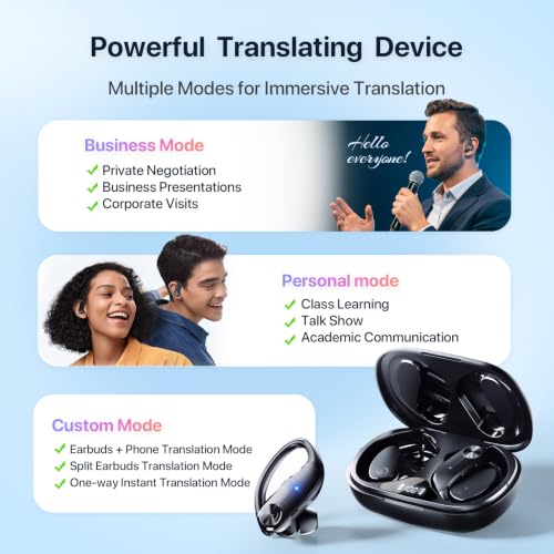 Wireless Translation Headphones, 138 Languages Real-Time Translator Earbuds, Bluetooth Hands-Free Call & Music Mode, Low Latency Portable Language Translator Earphones for Travel Business Study