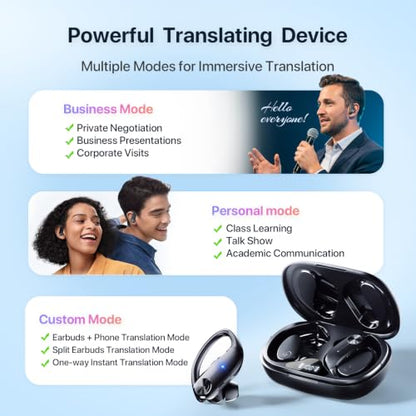 Wireless Translation Headphones, 138 Languages Real-Time Translator Earbuds, Bluetooth Hands-Free Call & Music Mode, Low Latency Portable Language Translator Earphones for Travel Business Study
