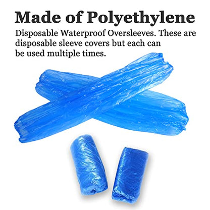 Yzurbu Disposable Arm Sleeves, Plastic Waterproof Oversleeves Protector Covers with Elastic on Cuff - color: Blue - 100pcs