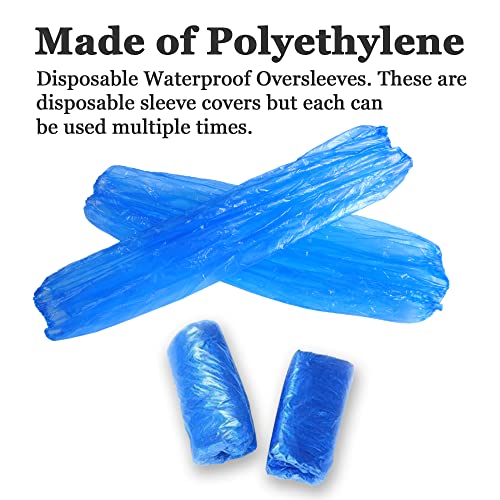 Yzurbu Disposable Arm Sleeves, Plastic Waterproof Oversleeves Protector Covers with Elastic on Cuff - color: Blue - 200pcs