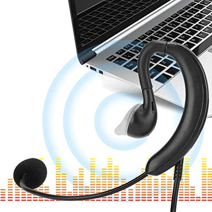 USB Computer Headset with Microphone, Wired Earbuds with Ear Hook and Inline Controls for Laptop PC Gaming Call Center