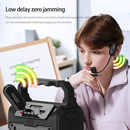 2.4G Wireless Microphones Headset with Receiver 3.5mm Wireless Mic Noise Cancelling Reverb Sound Long Distance Clear Sound Mini Microphone Portable, for 3.5mm Speaker Black