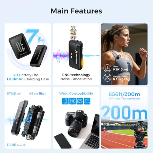 Wireless Lavalier Microphone for iPhone/Android/Camera/PC | AI Noise Cancellation, 7H Battery Life, 656ft Transmission, LCD Display, Wireless Lapel Microphone for Streaming, Recording - style: 1TX+1RX