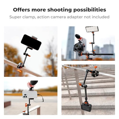 K&F CONCEPT 11" Magic Arm with ARRI 1/4" Screw 360° Ball Heads | Articulating Friction Camera Arm Mount for Monitor, LED Light, Webcam, Microphone, Camera Cage, MS33 - size: 11 Inch