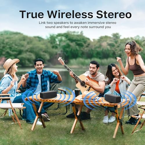 NOBIS 20W Bluetooth Speakers, IP68 Waterproof, Up to 24H Playtime | TWS Pairing, BT 6.0, EQ Mode, TF card & AUX input,Hands-Free Call with App Control for Outdoor, Travel, Home - color: Black