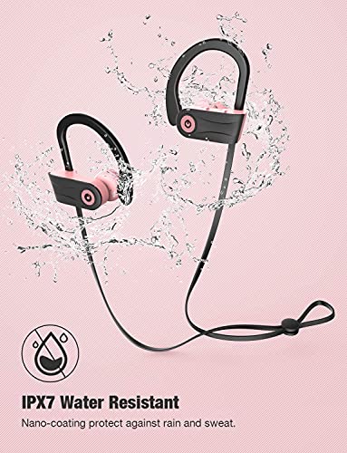 Otium Bluetooth Headphones Wireless Earbuds Headsets Wireless Earbuds Bluetooth Earphones IPX7 Waterproof 15 Hours Playtime Running Sports Workout - color: Rose