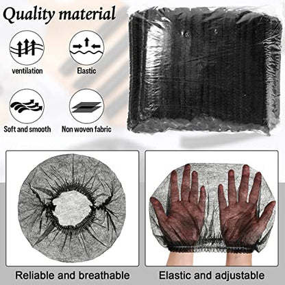 100 Pcs Disposable Nonwoven Bouffant Caps 21 Inch Hair Net Elastic Cap Hair Cover Hats for Beauty Salon Hospital Spa Catering Dust-free Workspace(Black) - color: Black