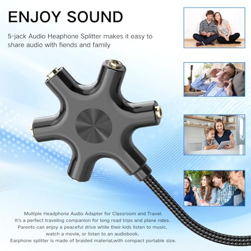 HOSONGIN USB-C Audio Splitter for 5 Headphones – USB C to 3.5mm Hi-Res DAC Adapter for MacBook, iPad Pro, Galaxy S24, Pixel – Travel, Classroom, Gaming Use – Share Audio with Friends